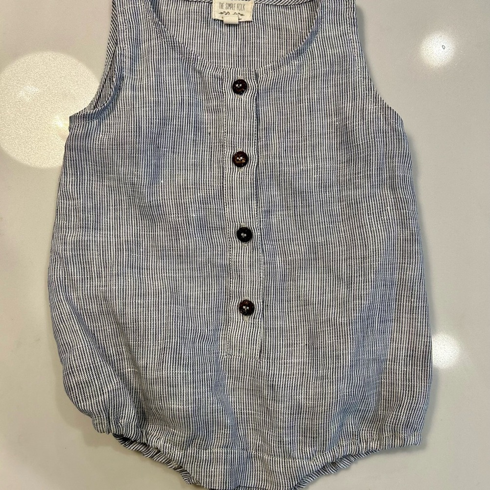 6-9m simple folk striped linen bubble